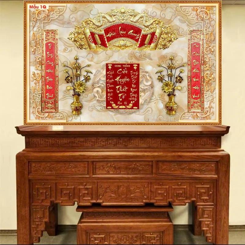 Tranh Dán Trang Trí Bàn Thờ Gia Tiên, in sắc nét trên vải Canvas Bền bỉ dễ lau chùi (Tặng Kèm Keo Dán Dụng Cụ Dán Hướng Dẫn Dán) dán được trên mọi bề mặt tường- vách nhựa-gạch men