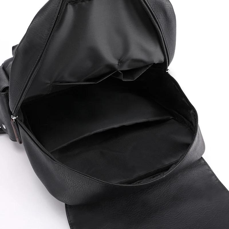 Product Introduction of Men's Backpack PU Leather Bagpack Large Laptop Backpacks Travel Multi Male  Black Schoolbag College Style 10