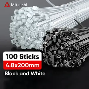 Mitsushi 100pcs Kabel Ties 100 150 300 isi Cable Ties Pengikat Kabel Dasi Dasi Kable Kable Nilon Putih Hitam Ketangguhan Tinggi Anti Retraksi 4.8x200mm