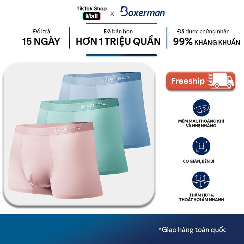  BOXERMAN Combo 3 Quần boxer nam PROFIT COLOR quần sịp nam thun lạnh co giãn thoáng khí kháng khuẩn cao cấp Menswear Quần Lót 