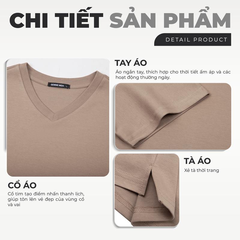 Áo thun cổ tim big size 100% Cotton interlock 250gsm GEMME MEN 55 - 150kg chuẩn form Unisex 2