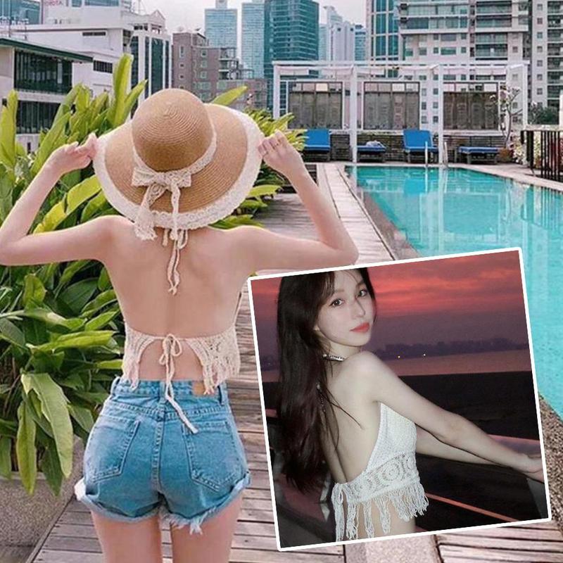 Áo Vest Cổ Yếm Tua Rua Khoét Lỗ Dành Cho Nữ, Thời Trang, Ngắn, Áo Gợi Cảm, Phong Cách Bohemian, Thích Hợp Cho Váy Đi Biển Và Váy Tập Yoga 7