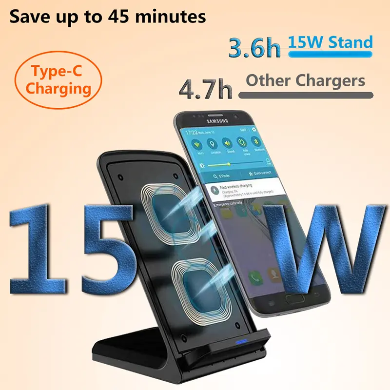 Mới 2024 Sạc Không Dây Kiêm Giá Đỡ Điện Thoại 15W Tương Thích IOS Android IPHONE  OPPO SAMSUNG Đế Sạc Không Dây Nhanh Chuẩn Qi Cao Cấp