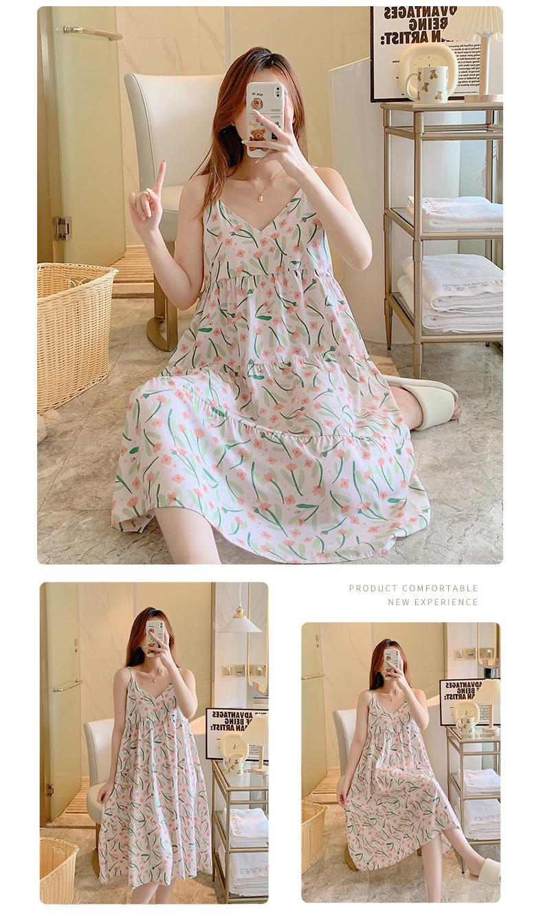 Product Introduction of Summer 2024 New Suspender Nightdress Women's Pure Desire Style Thin Poplin Pajamas Home Wear Sweet for Outer Wear Artificial Cotton Midi Dress 16