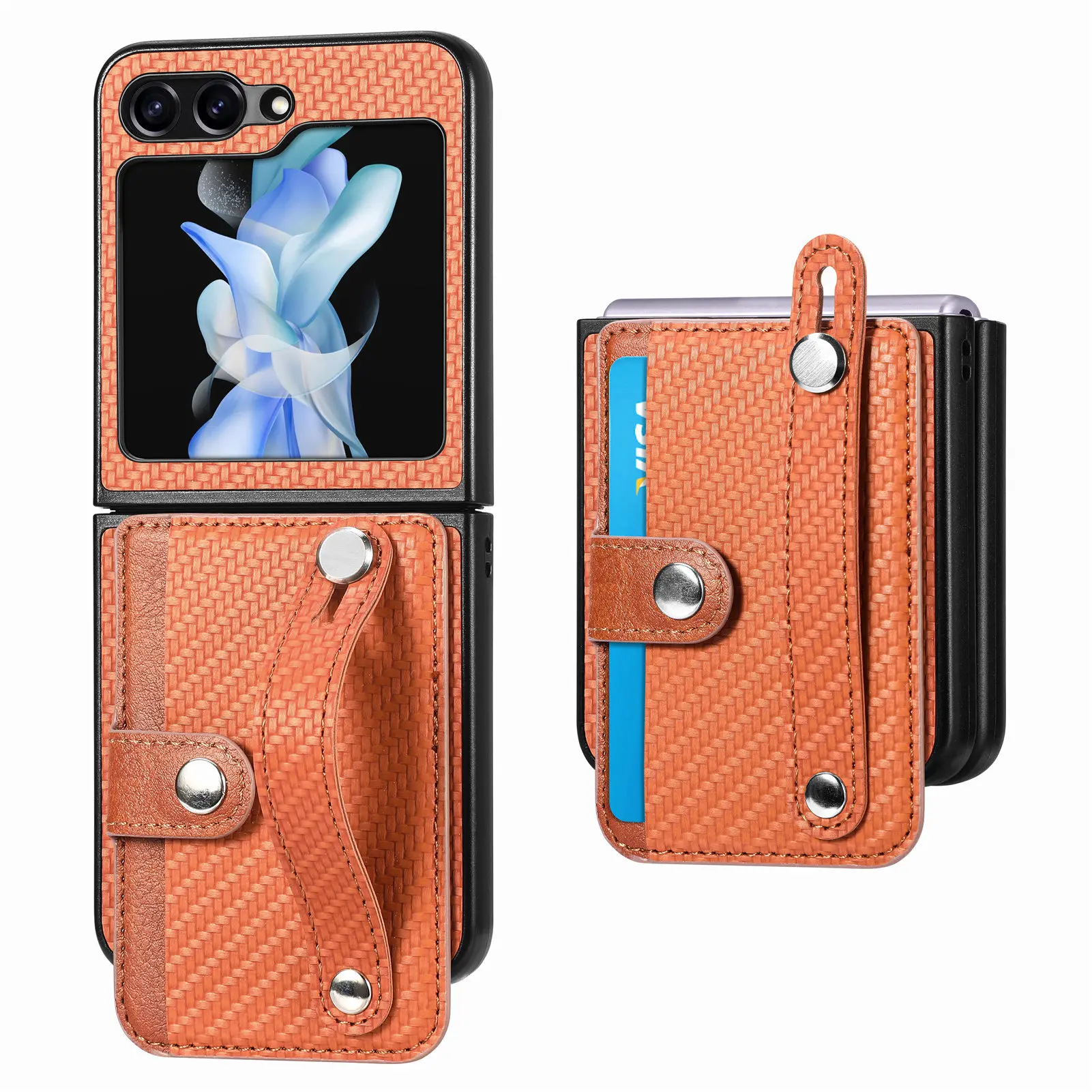 Sarung Telefon Pemegang Kad Pelbagai Fungsi, Sesuai untuk Samsung Zflip6 dan Zflip5, dengan Tali Pergelangan Tangan, Sarung Pelindung Dua Dalam Satu, untuk Perlindungan Kad dan Telefon Phone Casing Case