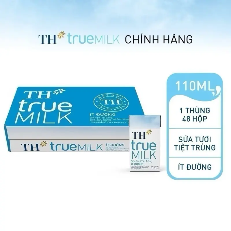 ￼Thùng 48 hộp sữa tươi tiệt trùng TH true MILK ít đường 110 ml (110 ml x 48)