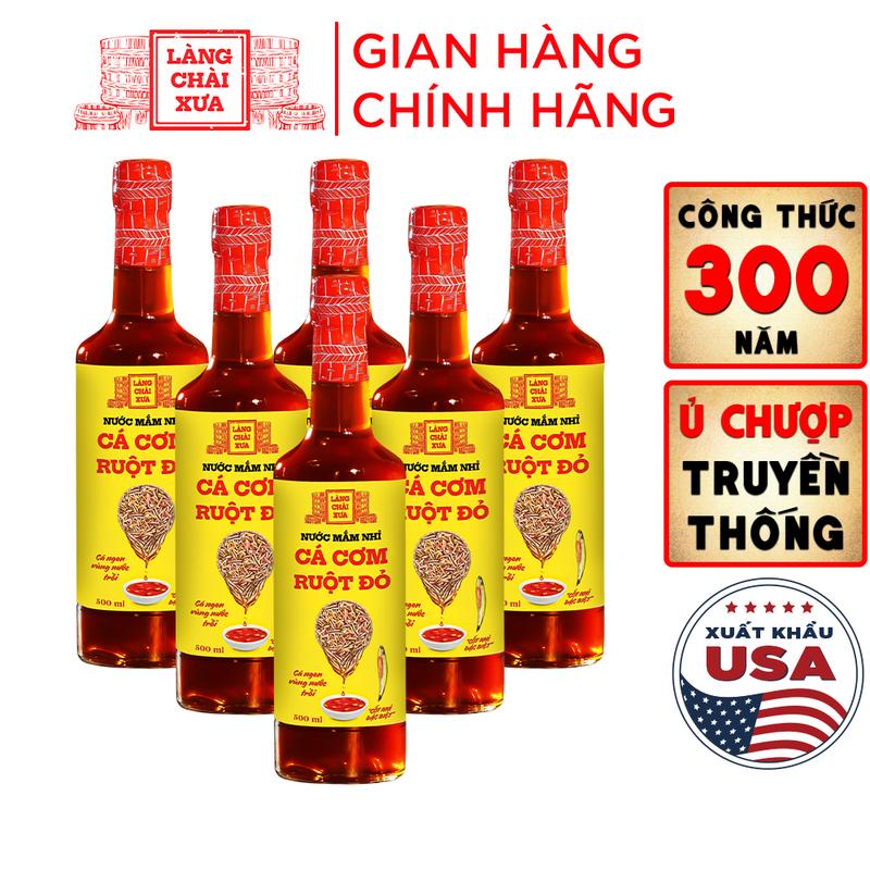 [KF] THÙNG 6 CHAI Nước mắm nhỉ cá cơm ruột đỏ Làng Chài Xưa 500ml/chai thủy tinh cá vàng ngon vùng nước trồi 300 năm truyền thống