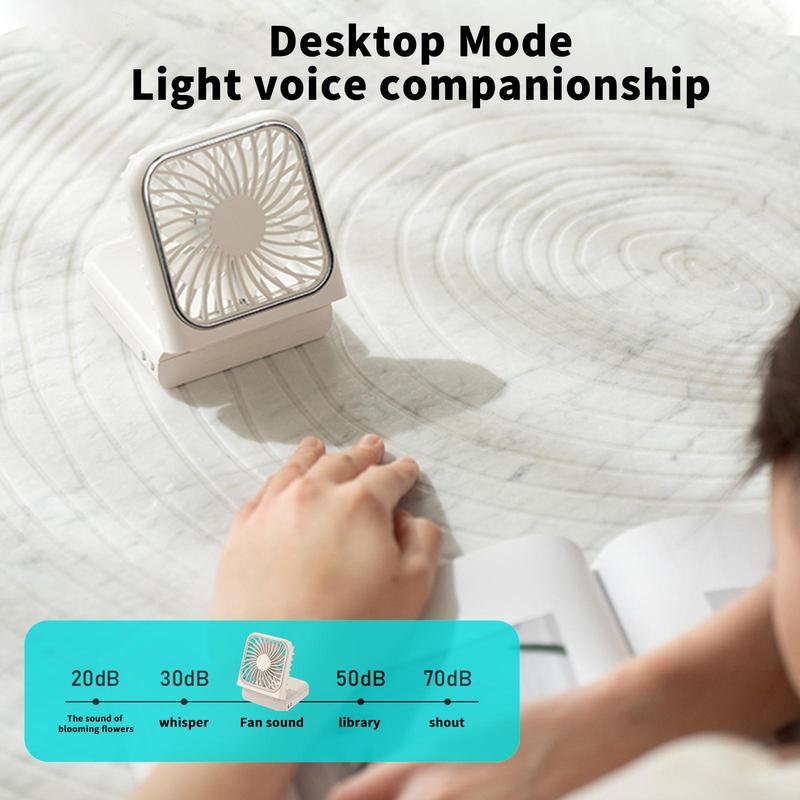 Product Introduction of Portable Fan with Makeup Mirror, 2500mAh Rechargeable Handheld Fan, Multifunctional Foldable Makeup Mirror Fan, Desktop Phone Holder Fan 5