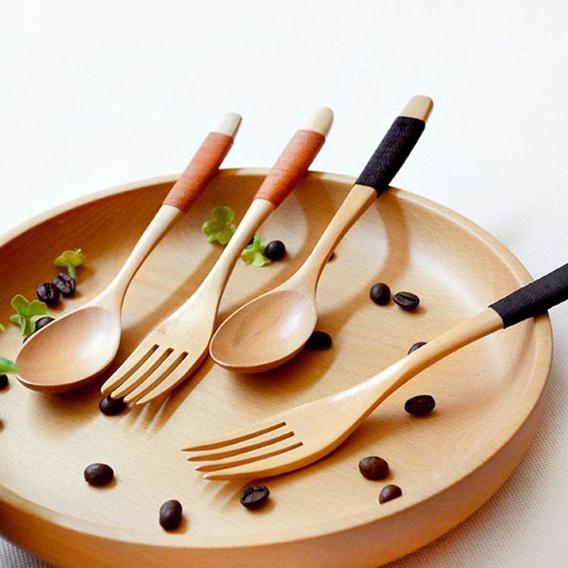 Product Introduction of FOOD PARADISE Natural Wooden Utensil Cereal Rice Soups Dinnerware Sets Spoon Tableware Fork 12