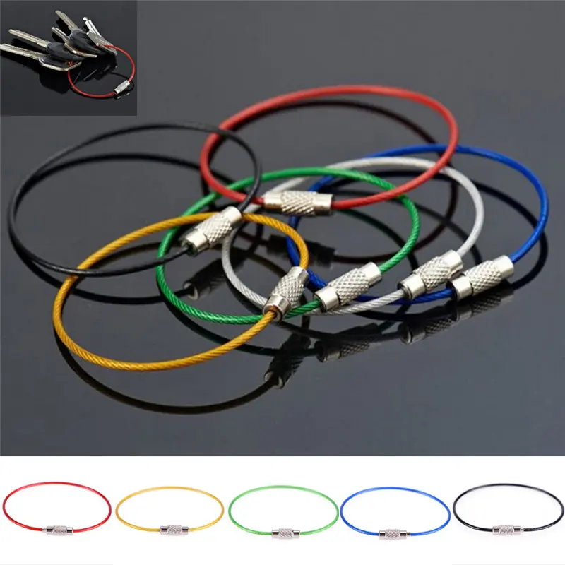 Móc Khóa Dây Thép Không Gỉ, 5 Cái, Dây Cáp, Vòng Chìa Khóa, Dây Chuyền Ngoài Trời, Đi Bộ Đường Dài, Thời Trang 3