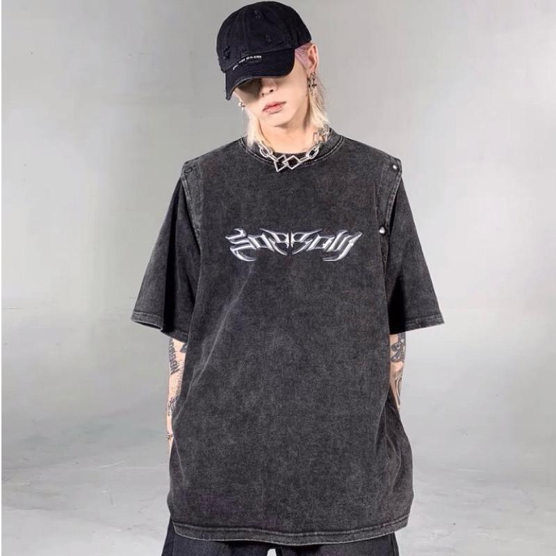 Áo phông Wash Xám FLY tay có thể tháo mặc được 2 kiểu siêu chất form nam nữ unisex - Áo Thun Tay Lỡ form rộng Jaystoree Top Cổ Tròn