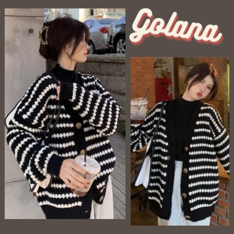 Áo Len Cardigan Cổ V Sọc Caro Đen Trắng Dáng Rộng Siêu Xinh ( Có Bigsize) 016