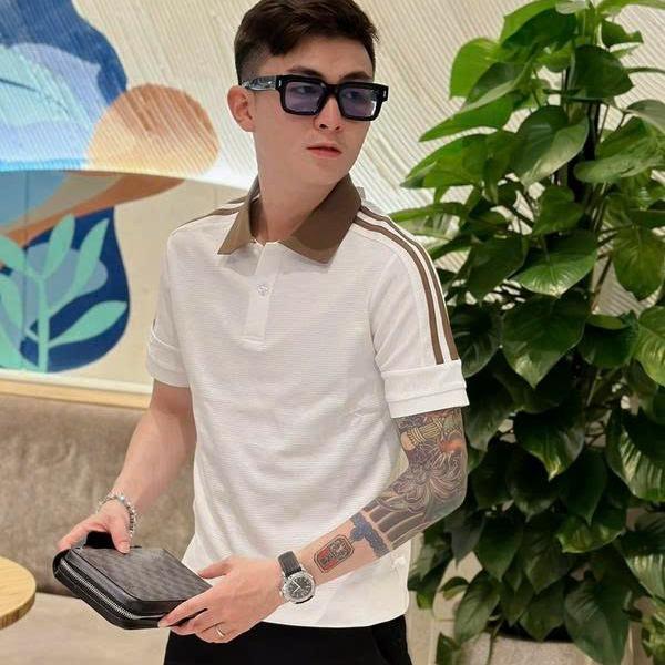 Áo thun nam polo nam hai viền vai màu nâu thời trang vải cotton co giãn thoáng khí mẫu boy phố sang trọng mã 018 Menswear Cộc Tay Shirt Có Cổ