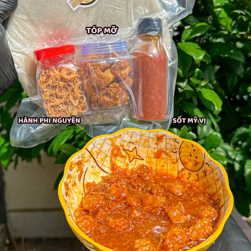 Combo sốt mỹ vị tóp mỡ bánh tráng phơi sương, sốt mỹ vị, tóp mỡ, hành phi. Bánh Tráng Vân Nguyễn ăn vặt Gia Vị Nước Sốt Cay Chua 2