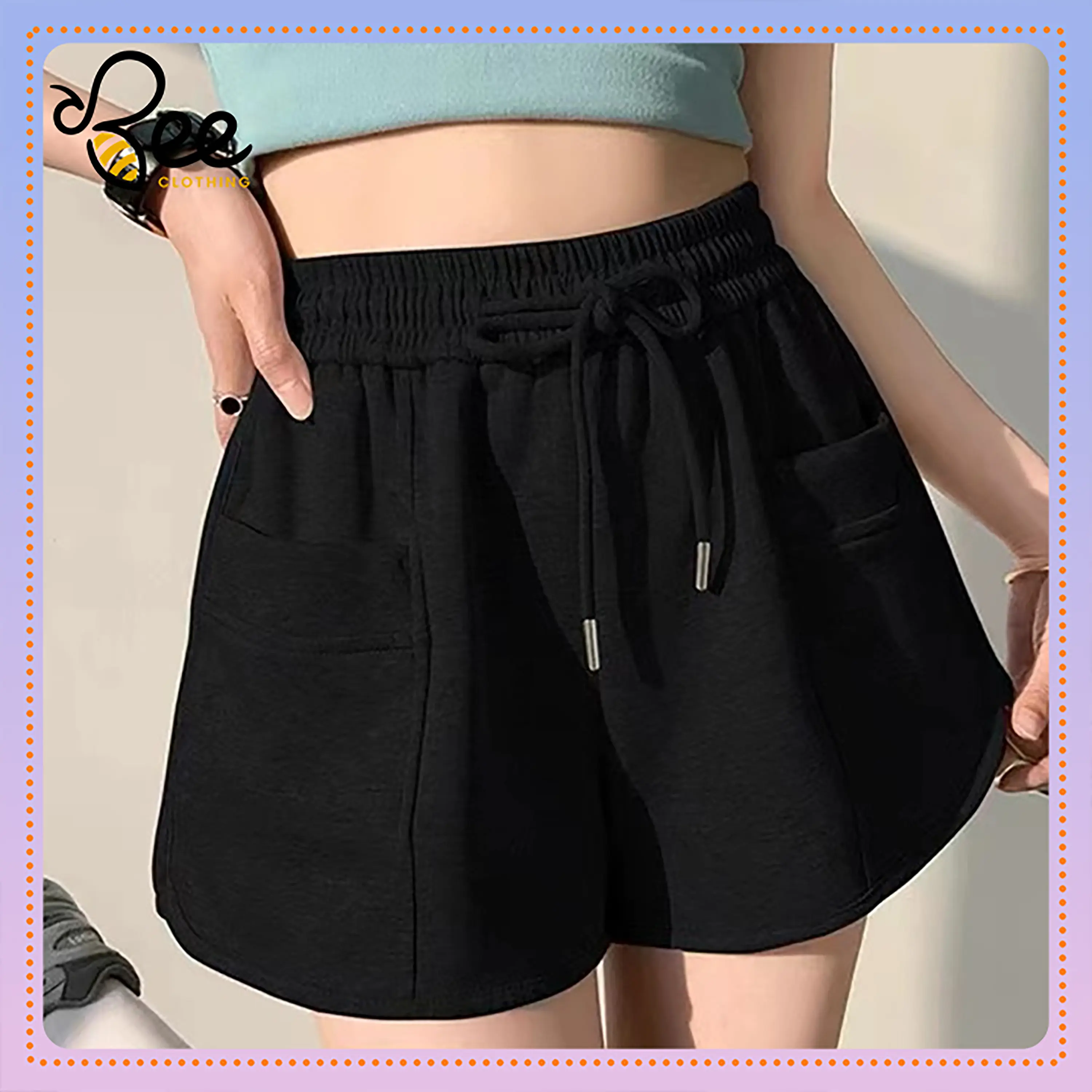 Quần short nữ thể thao,Quần đùi nữ  lưng thun thiết kế rút dây thời trang năng động Pants Women Màu Đen