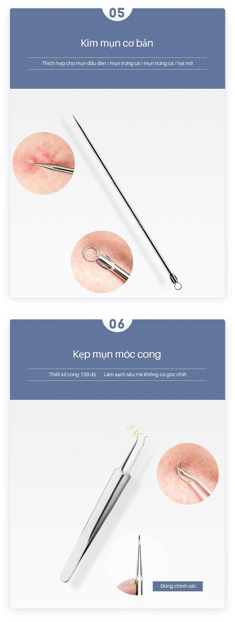 Product Introduction of Bộ Kẹp Thép Không Gỉ, 5 Chiếc, Màu Đen Và Đen, Tiện Lợi, Để Loại Bỏ Mụn Đầu Đen Và Mụn Trứng Cá, Allin 9