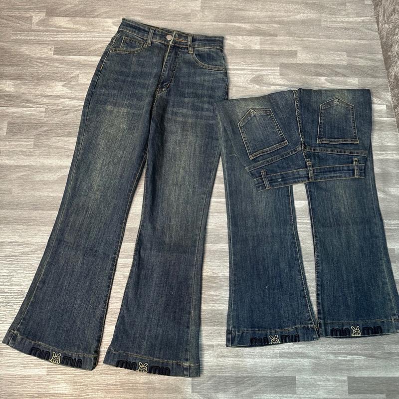 [ Loe lỡ ] [3129] Quần Jeans Ống Loe Thêu Lai Mau Bụi Dài 89cm