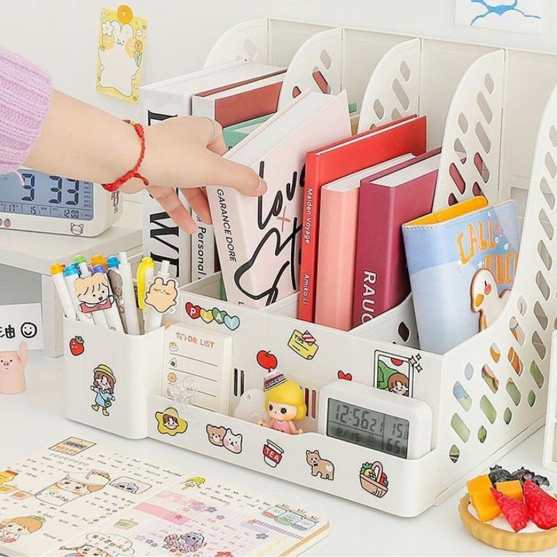 Khay kệ đựng tài liệu văn phòng A4 4 ngăn xinh xắn Giá kệ đựng sách vở để bàn decor bàn học