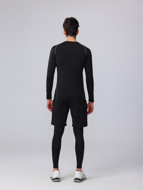 Men's Tracksuit Set, Long Sleeve T-shirt & Letter Tape Leggings & Drawstring Pocket Sports Shorts, Summer Sports Outfits Set for Men Golf 1