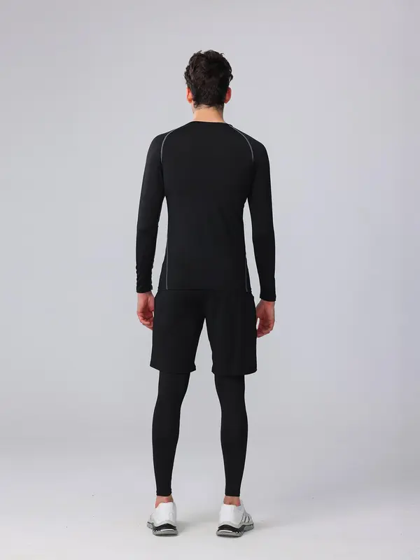 Men's Tracksuit Set, Long Sleeve T-shirt & Letter Tape Leggings & Drawstring Pocket Sports Shorts, Summer Sports Outfits Set for Men Golf 1