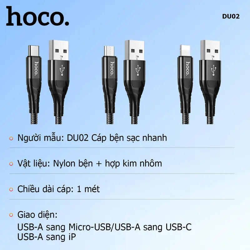 Cáp sạc bện nylon - dây dù Hoco sạc nhanh 2.4-3A - Chuyển dữ liệu -  Bền bỉ 6