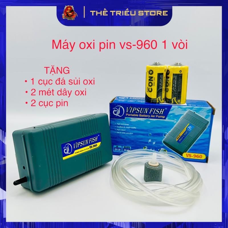 Máy sủi khí oxy chạy pin 1 vòi VS-960 TẶNG 2mét Dây Sủi + 2 Cục Pin + 1 Quả Sủi