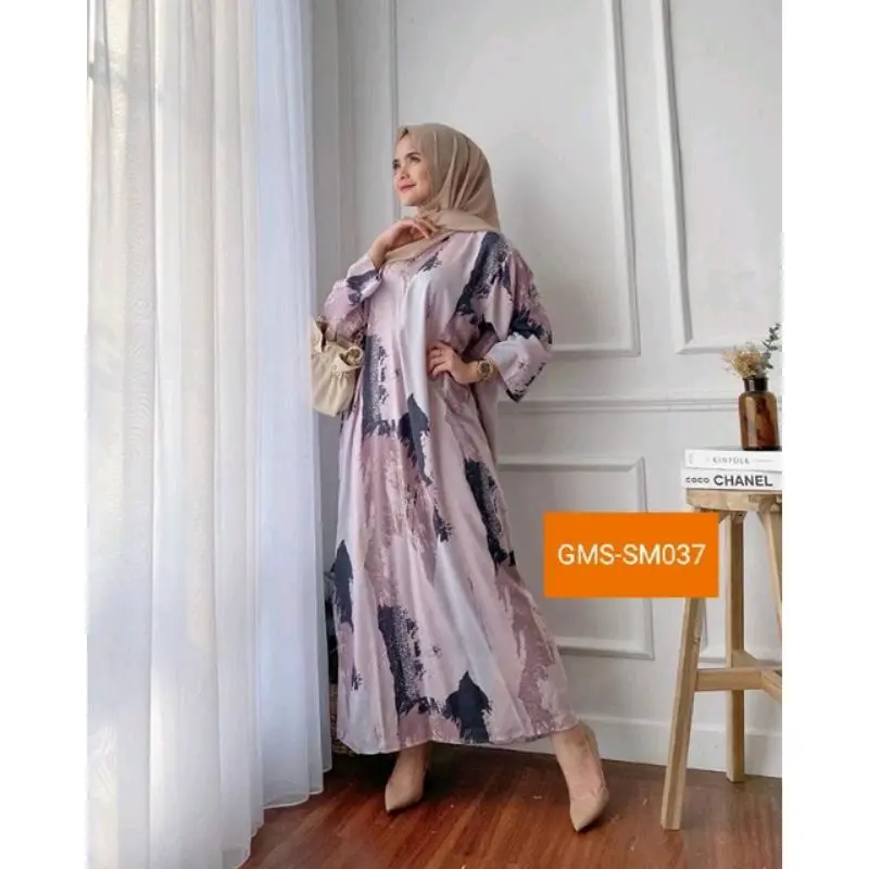 COD DASTER GAMIS RAYON LENGAN PANJANG JUMBO LD 120 Dress Muslim Bunga Ibu 2
