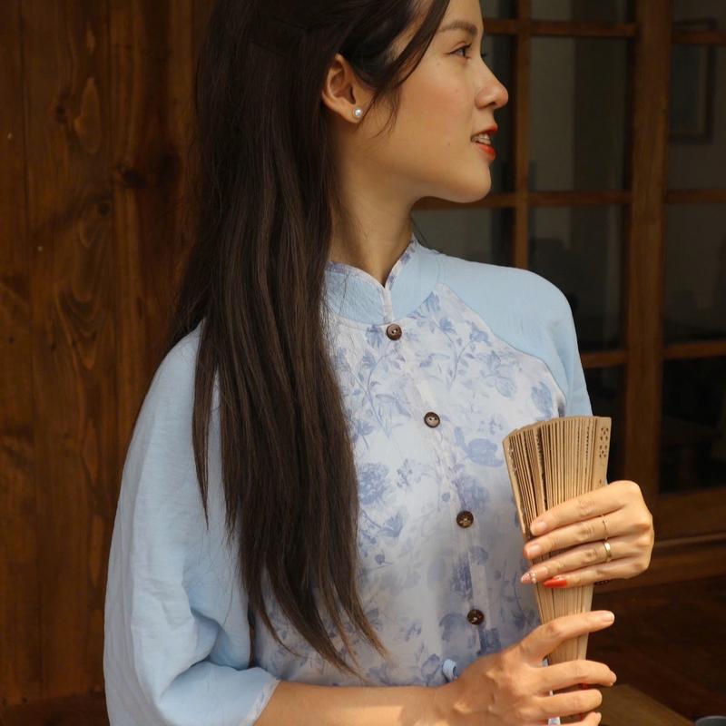 Set Áo dài cách tân nữ hoa nhí thiết kế 4 tà Nhật Quang,hoạ tiết hoa nhí dáng suông, áo dài vintage màu đỏ,vàng,xanh Women Dress 7
