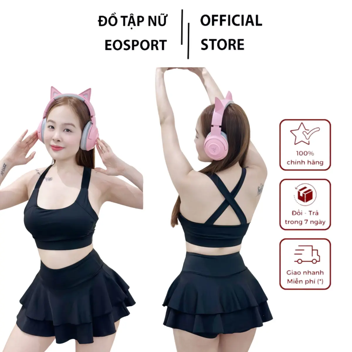 Bộ tập Gym nữ, quần áo tập gym yoga aerobic nữ, đồ đi biển nữ áo bra đan dây chân váy xoè 2 tầng xếp ly kèm mút(VAY09) Sport Thể Dục Top Tập Thể Dục Chạy Bộ