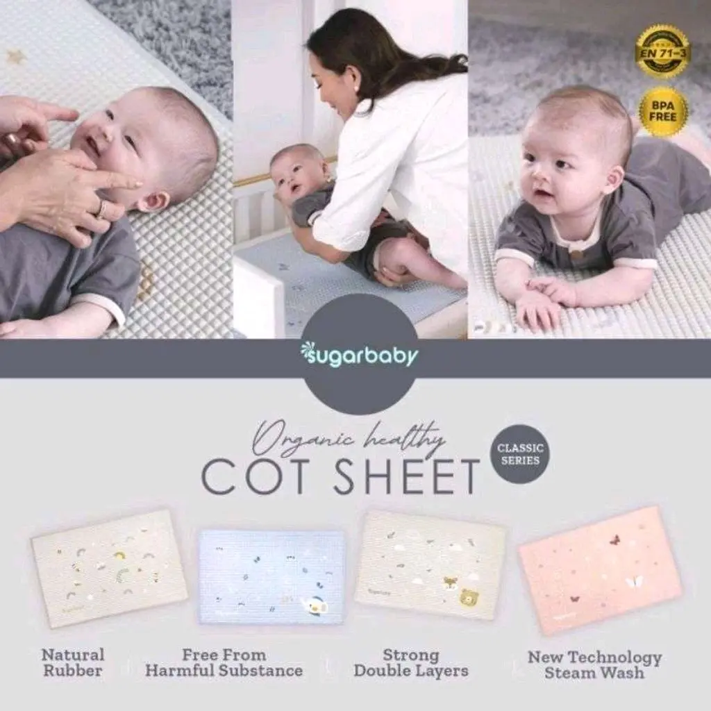 Sugarbaby organic healthy cot sheet | perlak karet organik | perlak bayi | sugar baby organik perlak | rubber cot sheet newborn waterproof | perlengkapan anak bayi | balita | cowok cewek | kado bayi baru lahir Alas
