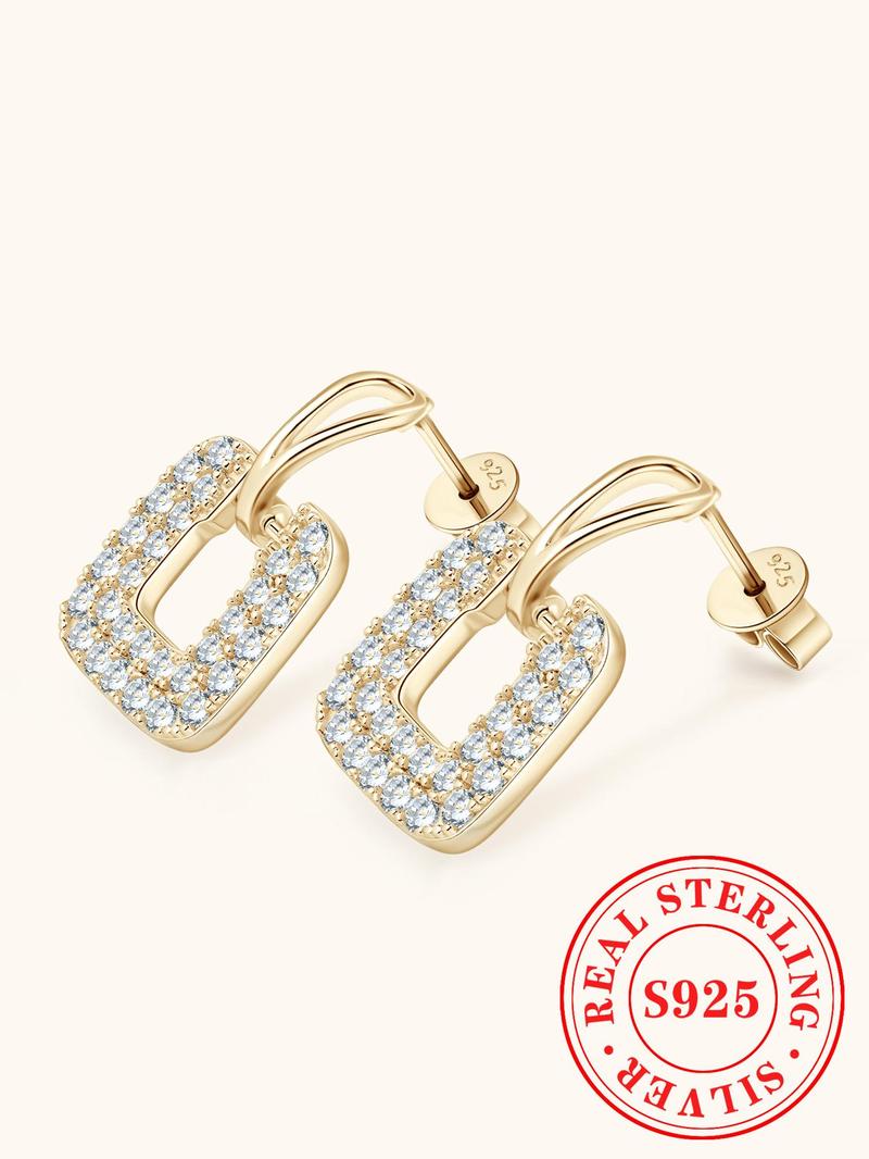 Product Introduction of S925 Sterling Silver Fashion Square Shaped Earrings, 2024 New Style Synthetic Moissanite Decorated Earrings, Trendy All-match & Exquisite Jewelry for Birthday Gift 7