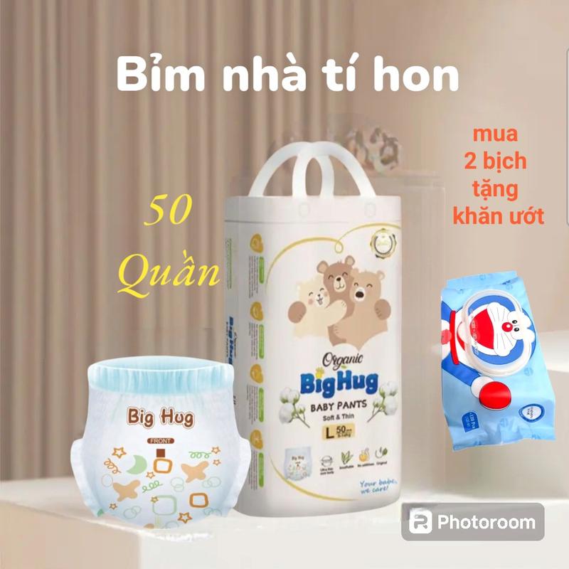Bỉm Quần Big Hug 50 Miếng Phom Bo Mông Đệm Mây Mềm Mại cho bé YÊU mua 2 bịch tặng khăn ướt phú đạt bỉm big hug 50 miếng chính hãng