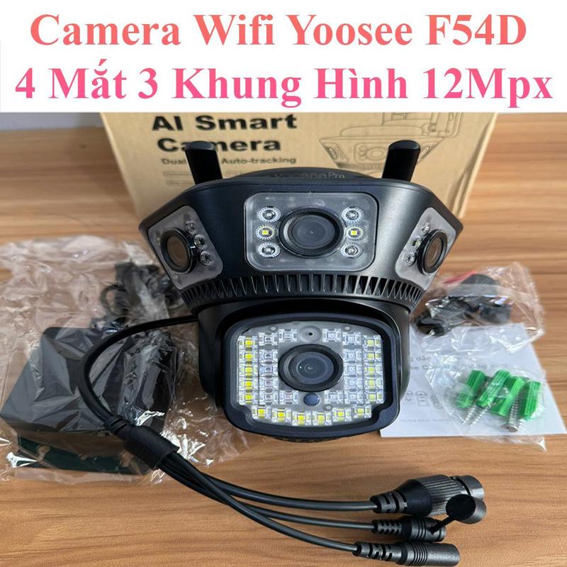Camera Wifi 4 Mắt 3 Khung Hình 12Mpx Yoosee F54D Hỗ Trợ Đàm Thọai 2 Chiều, Xoay 360 Độ 0