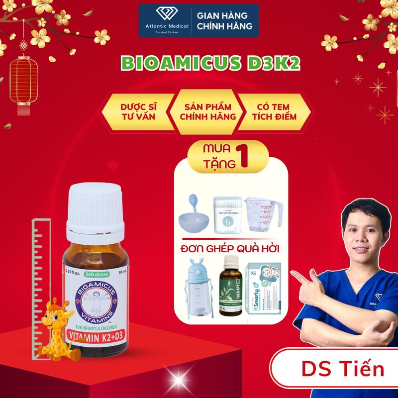 [QUÀ TỰ CHỌN] VITAMIN D3K2 MK7 Bioamicus Cung Cấp Vitamin D3 Và K2 Cho Bé Phát Triển Chiều Cao Lọ 10ml Nhập Khẩu Chính Hãng