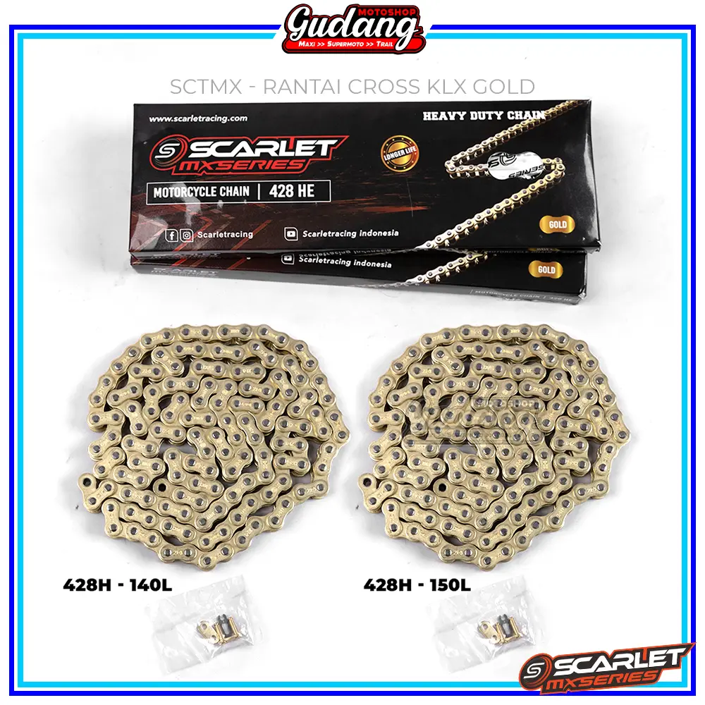 Rantai Motor Gold 428H 112 130 140 520 130L KLX 150 Bigfoot Dtracker New CRF 150L 250 Tiger Vixion Ninja  250 Fi Ninja RR Jupiter MX Jupiter Z Vega ZR Revo Supra X 125 Supra Fit Satria Fu Byson Megapro CBR 150R Motorcycle