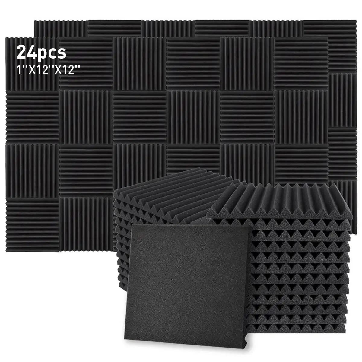 Acoustic Audio Visual Accessories Noise Reduction Soft Foam Panels Black 1x12x12 Inches for Audio and Video Room Noise Reduction Studio, Soft Foam Panels for Walls, Suitable for Live Broadcast Audio and Video Room Recording Room, Without Adhesive Tool