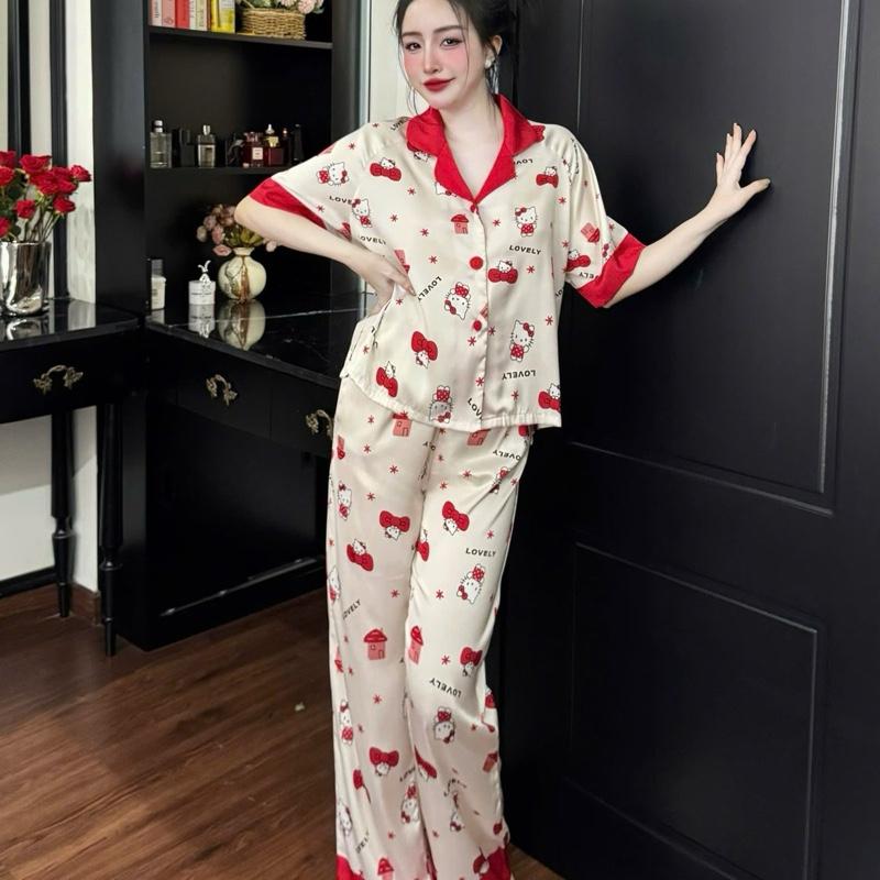 Pyjama - set TNQD form áo croptop - chất liệu lụa latin - size <60kg Nữ 2