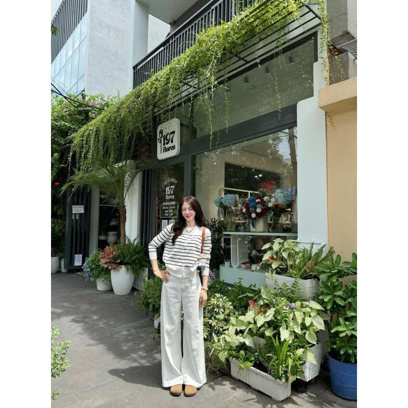 DiipStore - Quần Jeans Trắng Ống Rộng Suông Dáng Dài Cạp Cao Basic Nữ 3