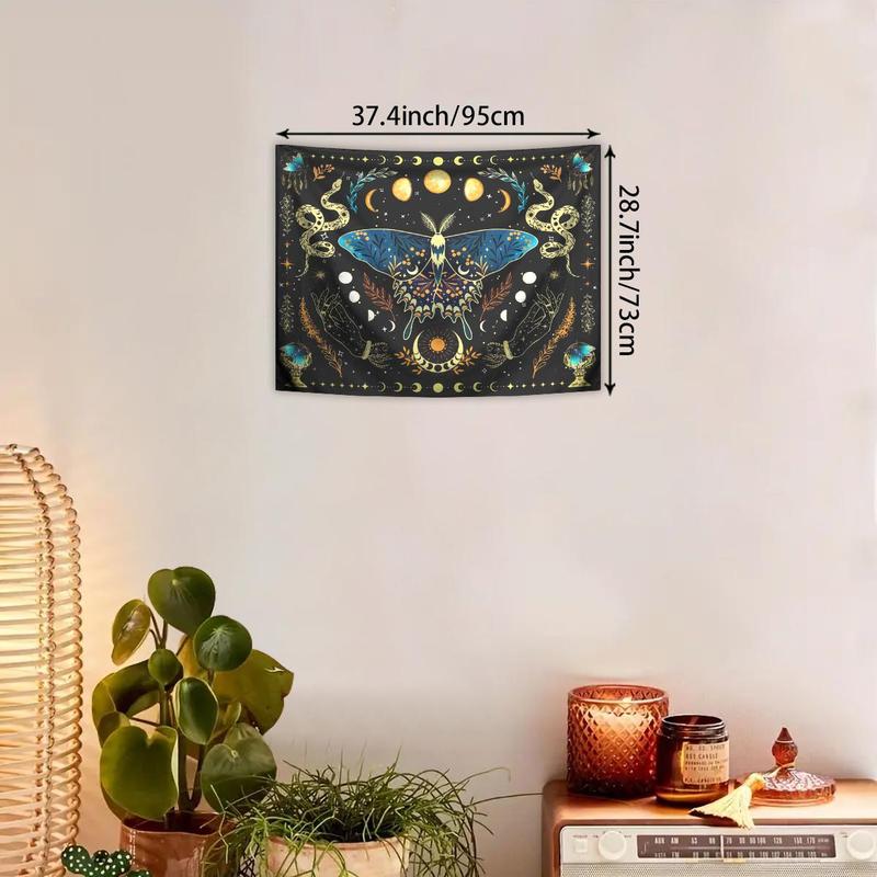 Butterfly & Moon Pattern Tapestry, Bohemian Plant Starry Sky Tapestry, Wall Hanging for Bedroom Living Room Study Room Office 4