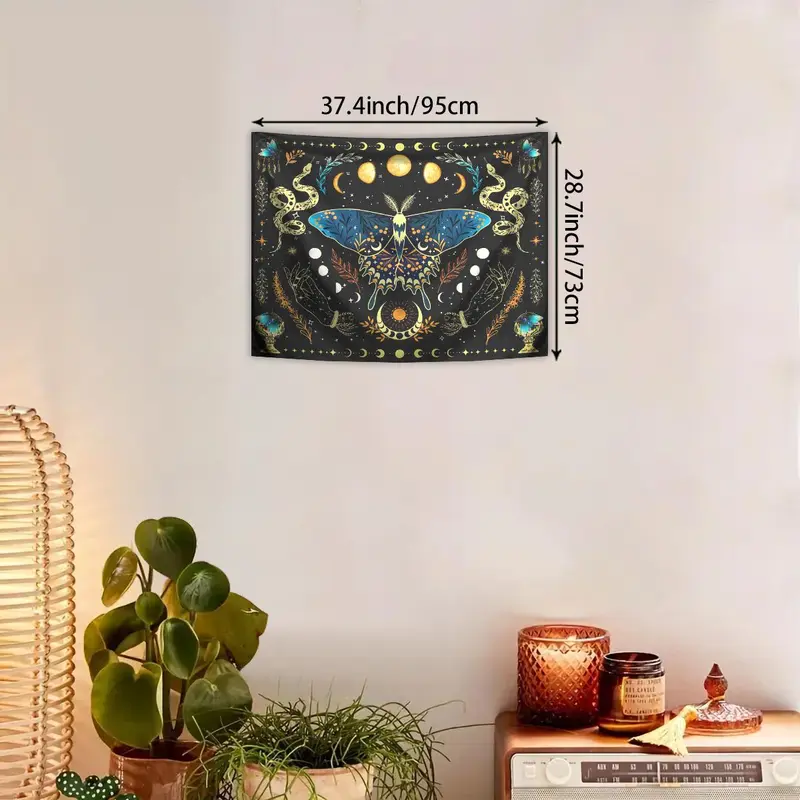 Butterfly & Moon Pattern Tapestry, Bohemian Plant Starry Sky Tapestry, Wall Hanging for Bedroom Living Room Study Room Office 4