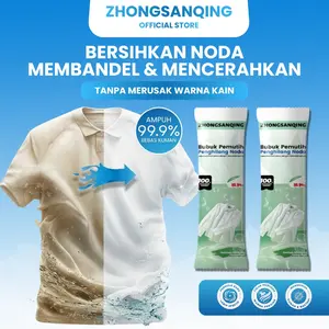 ZHONGSANQING Bubuk gelembung bio-enzim yang kuat menghilangkan noda pakaian, memutihkan dan menghapuskan kekuningan serta mencerahkan pakaian.