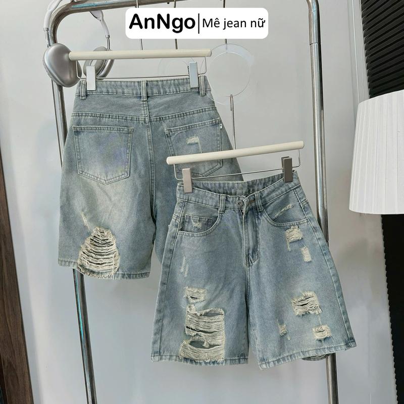 Có big size Quần jean ngố nữ ống rộng rách nhẹ chất jean denim không co giãn dày dặn cực xinh cực bền Anngo - AT473