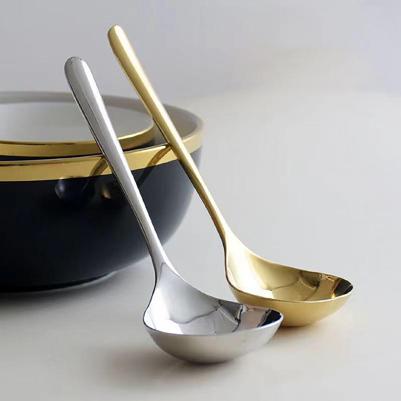 Stainless Steel Big Head Round Spoon Net Red Golden Dinner Long ...