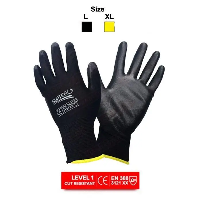 Guntero Sarung Tangan Pelindung Level 1 Safety Hitam Cut Resistant JST
