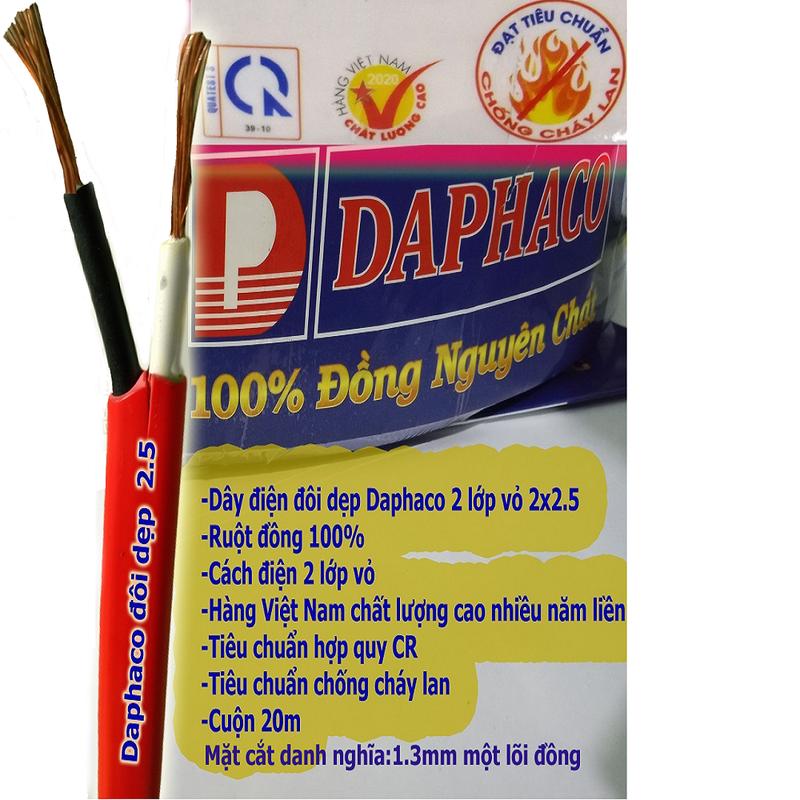 20 Mét Dây Điện Đôi Dẹp 2 Lớp Vỏ Daphaco 2x2.5