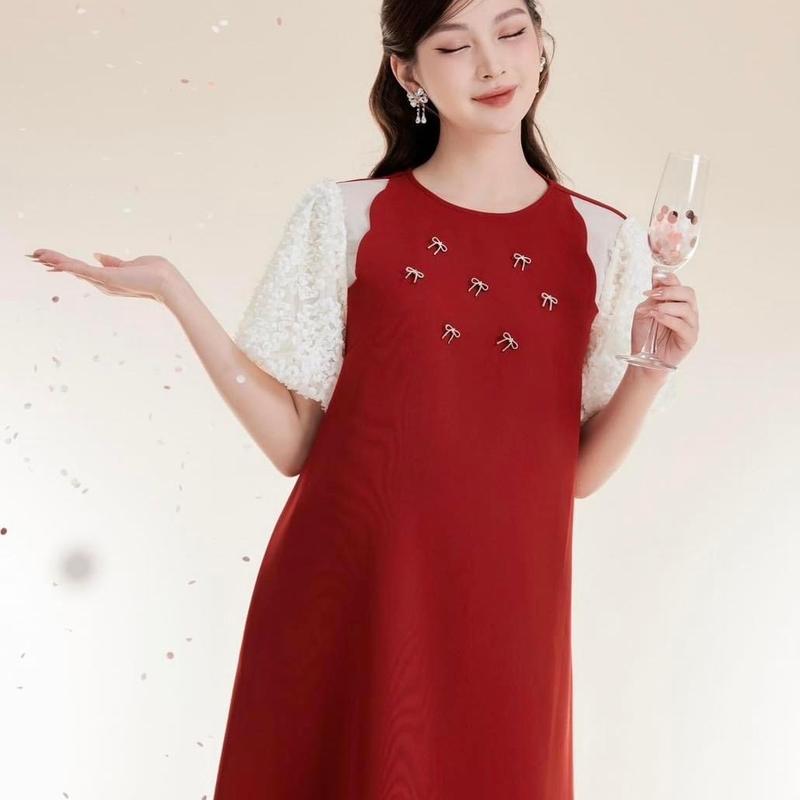 Váy Bầu Tay Phối Hoa Ren Cao Cấp Nữ Women