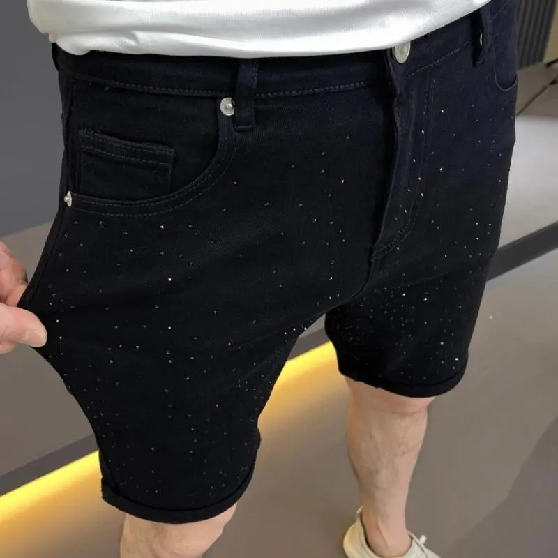 Quần Jean Thứ Năm, Thương Hiệu Thời Trang Thiết Kế Khoan Nóng Của European Station, Quần Short Denim Màu Đen, Quần Nam, Quần Trung, Mỏng, Cao Cấp, Phong Cách Hàn Quốc, Thích Hợp Cho Mùa Hè 1