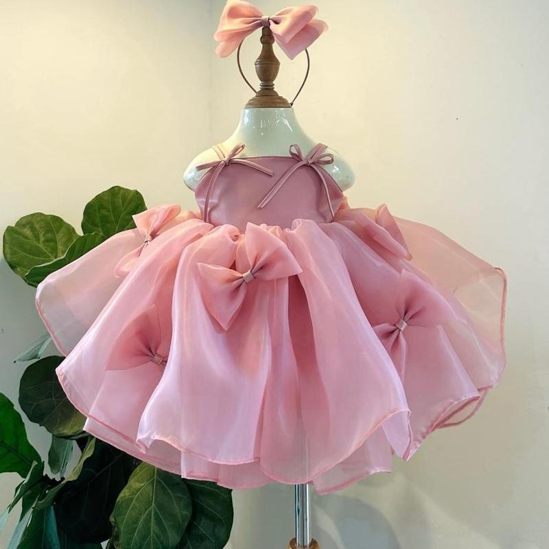 Váy Công Chúa Bé Gái, đầm công chúa bé gái , váy tiểu thư thôi nôi 2 Dây Đính Nơ Nhiều Màu