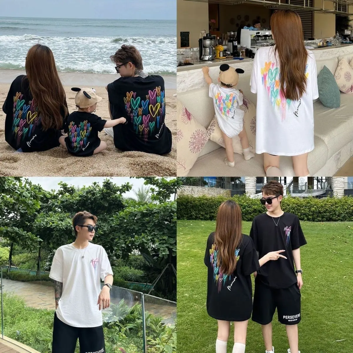 Parent-Child Clothes Summer Short Sleeve T-shirt Meteor Love Photo A Family of Three and Four Babies Mother-Child Mother-Daughter Matching Outfit