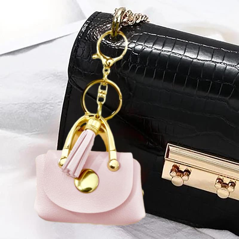 Fashionable Mini PU Leather Keychain Wallet with Tassel, 1 Count Durable Keychain Ring, Suitable for Storing Coins, Keys and Earplugs, Very Suitable for Women's Fashion Accessories 2